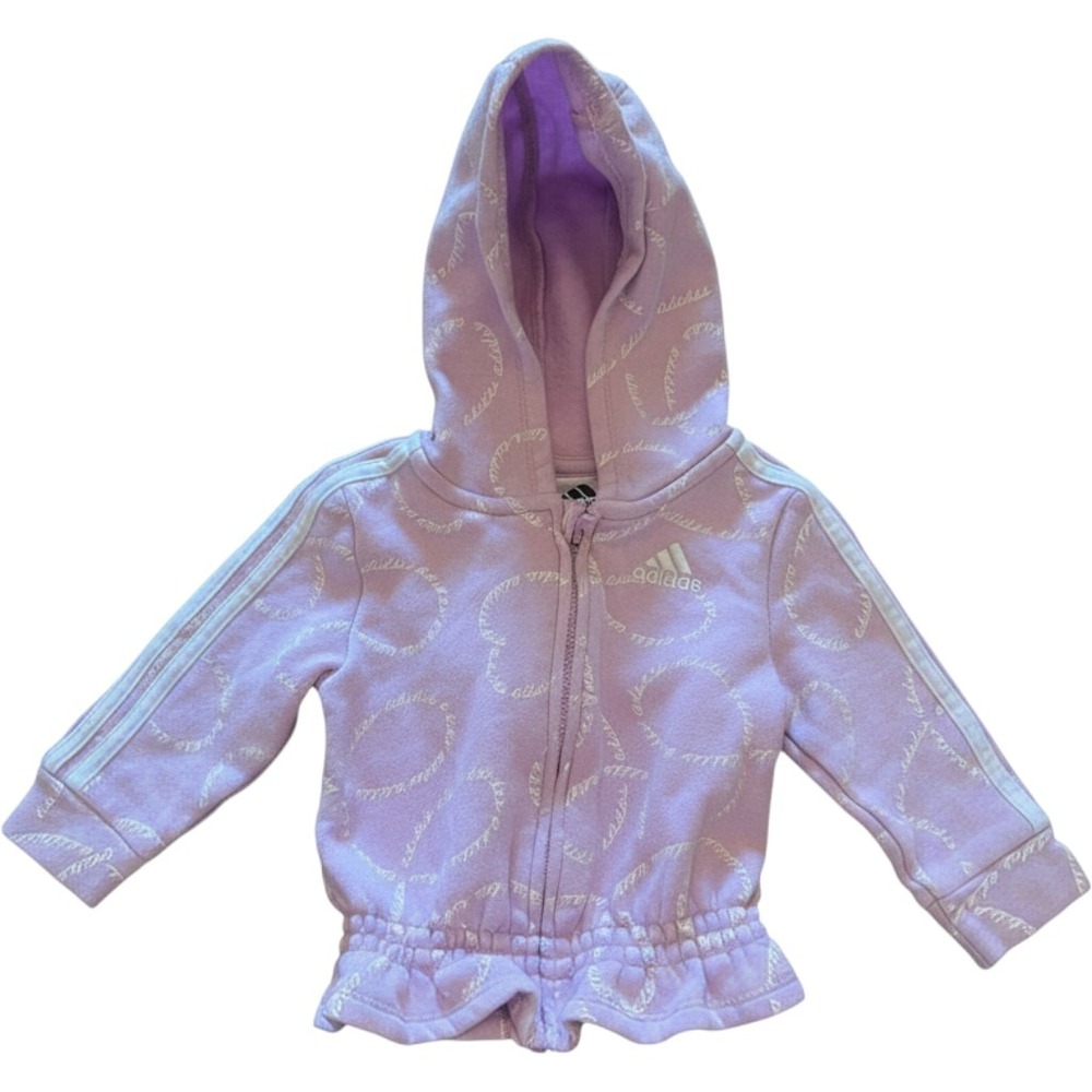 Adidas Baby Girls Purple Full Zip Hoodie Script Logo Ruffle Hem Sweatshirt 6M